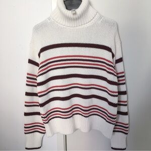 NWT Madewell Ribbed Cotton Turtleneck Sweater in Stripe Cabernet Burgundy Red XS